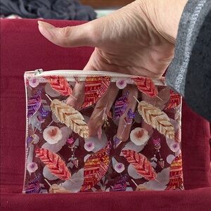 Handmade CLEAR Colorful vinyl Feather and Arrow Pattern Pouch